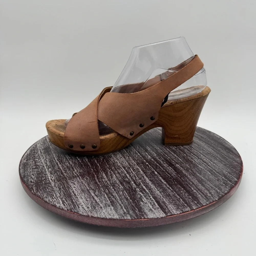 Korks by Kork Ease Sandals Women 9.5 Leather Wedge Slingback Comfort Shoes‎ Tan